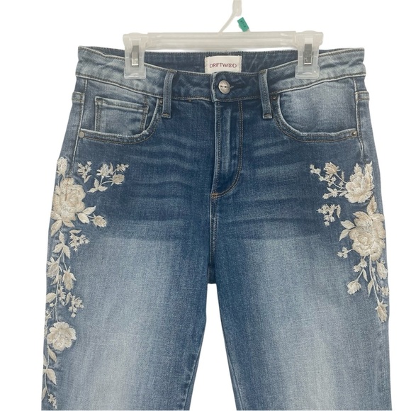 DRIFTWOOD Blue Flare Jeans with Floral Embroidery 26/31 - Picture 1 of 12